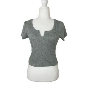 Love J Notched Ribbed grey crop top L